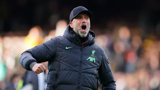 Jurgen Klopp celebrates after Liverpool's win at Fulham