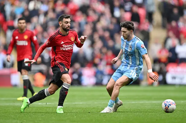 Bruno Fernandes of Manchester United battles for possession