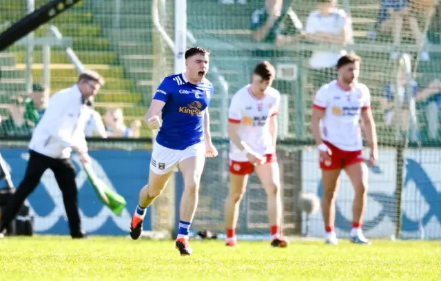 Niall Carolan of Cavan celebrates after scoring his side's third goal