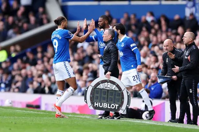 Dominic Calvert-Lewin of Everton is substituted off for teammate Beto