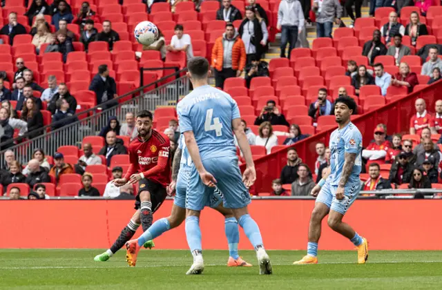 Manchester United's Bruno Fernandes shoots at goal