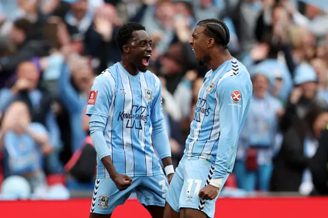 Haji Wright celebrates scoring his team's third goal