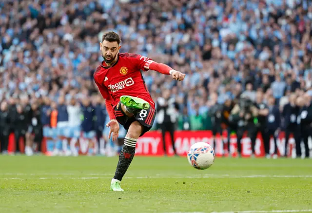 Bruno Fernandes of Manchester United takes a penalty