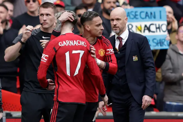 Antony comes on for Manchester United's Argentinian midfielder Alejandro Garnacho