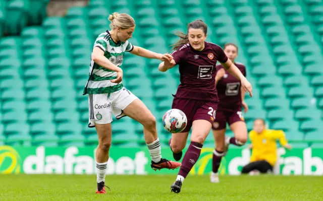 Celtic's Maria McAneny and Hearts' Carly Gilasoli in action during a Scottish Women's Premier League match between Celtic and Heart of Midlothian at Celtic Park