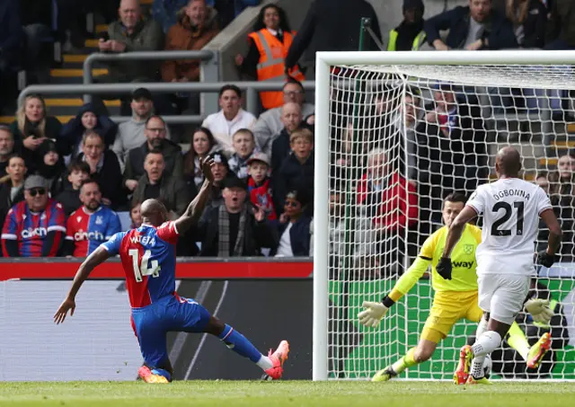 Jean-Philippe Mateta of Crystal Palace scores