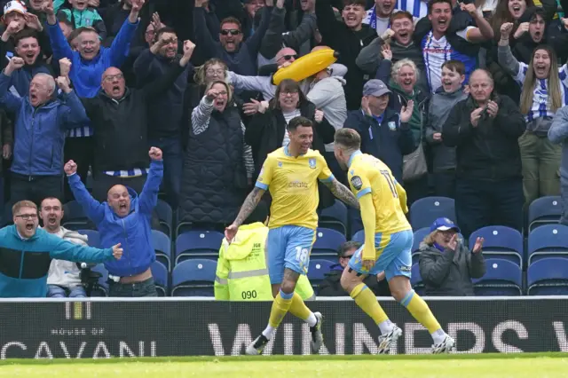 Sheff Wed's Marvin Johnson celebrates scoring at Blackburn