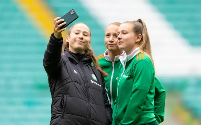 Celtic women's players taking a selfie at Parkhead