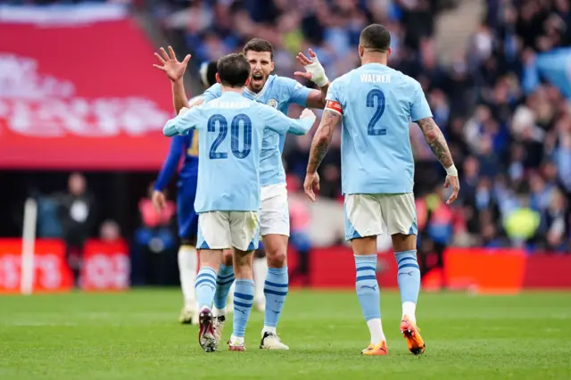 Manchester City players after FA Cup semi-final win over Chelsea