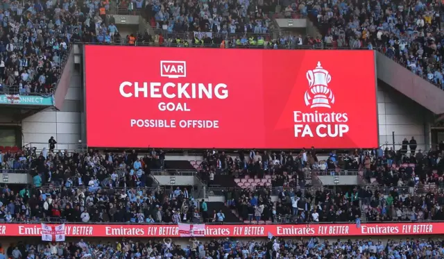 VAR message in the stadium after Victor Torp's extra time finish