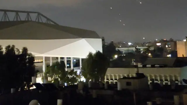 Sky above Tel Aviv after Iran launched drones