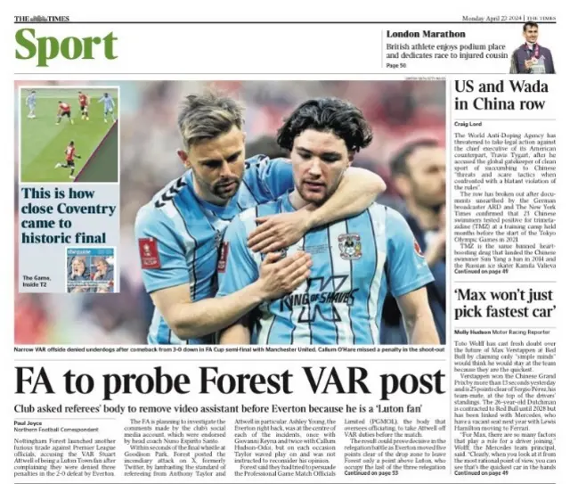 The Times' main sport page