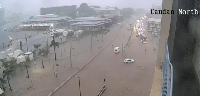 A screengrab from CCTV footage showing the floods.