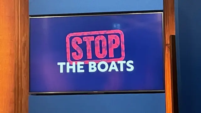 Graphic at Downing Street showing 'stop the boats'