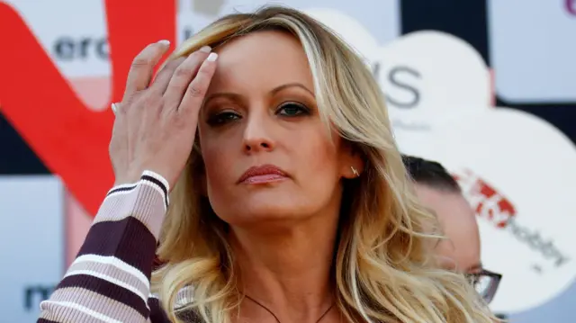 Adult film actor Stormy Daniels attends the Venus erotic fair in Berlin, October 2018