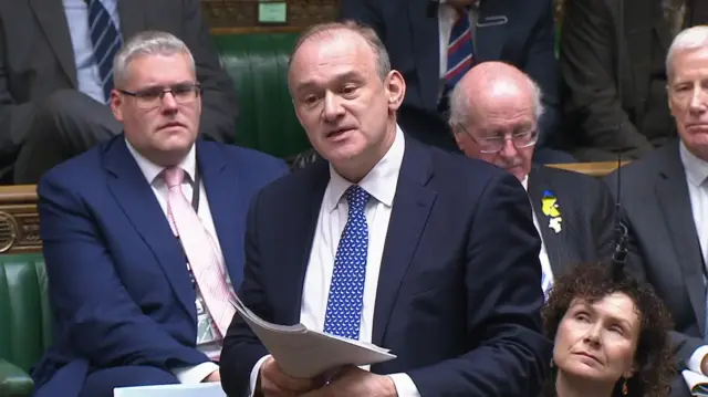 Leader of the Liberal Democrats stands up to speak in the House of Commons at Prime Minister's Questions last month