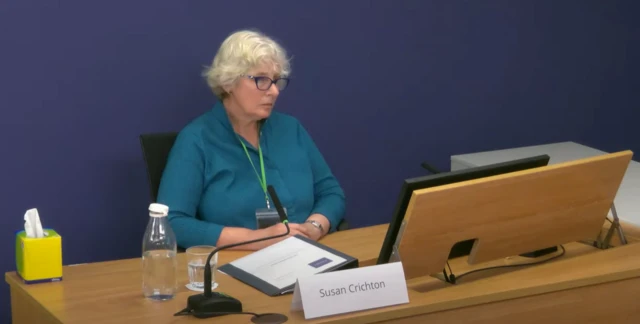 Susan Crichton facing questions at the Post Office Inquiry