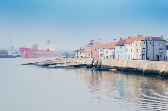 Houses next to water on Hartlepool headland