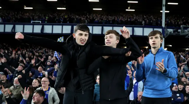 Everton fans sing joyously as the minutes tick away