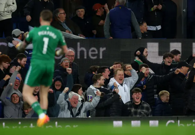 Everton fans go crazy after their side go two goals up in the derby