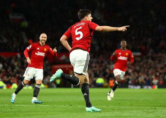 Maguire celebrates his equaliser v Sheffield Utd