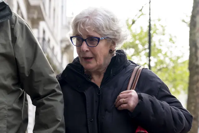 Susan Crichton arriving at Aldwych House in London to give evidence for the Post Office Inquiry