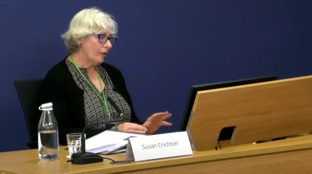 Susan Crichton pictured during questioning at the inquiry