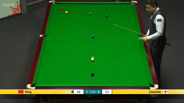 Ding Junhui in action at the Crucible, trapped in a snooker