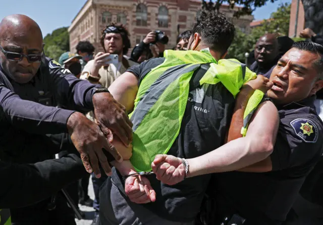 Police make an arrest at the University of Southern California