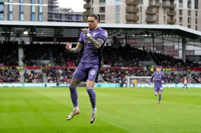 Darwin Nunez scores against Brentford