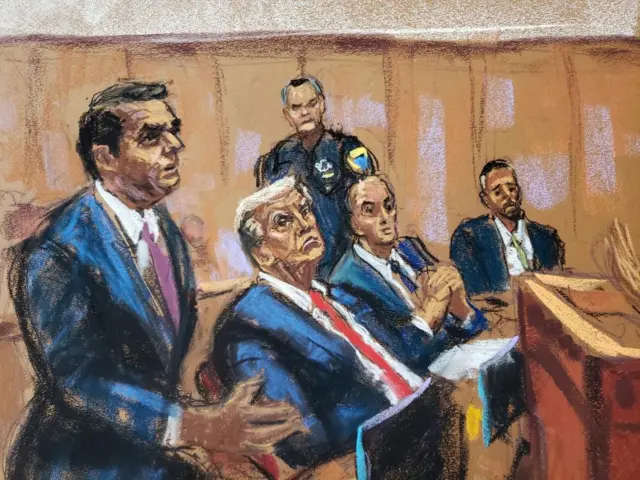 Court sketch of Donald Trump in court on Tuesday