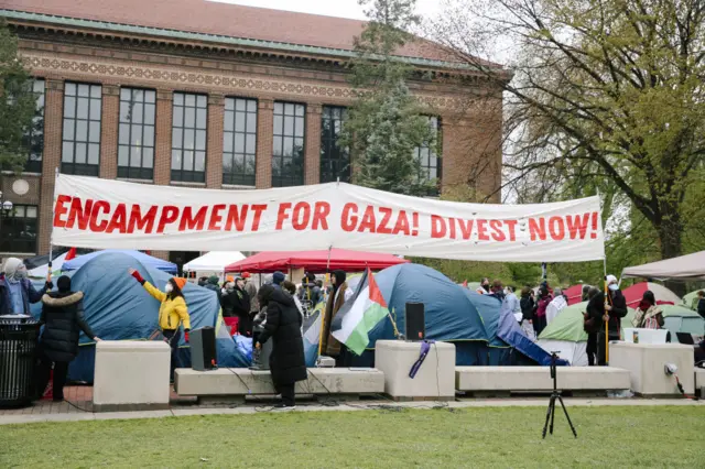 The encampment on the grounds of the University of Michigan