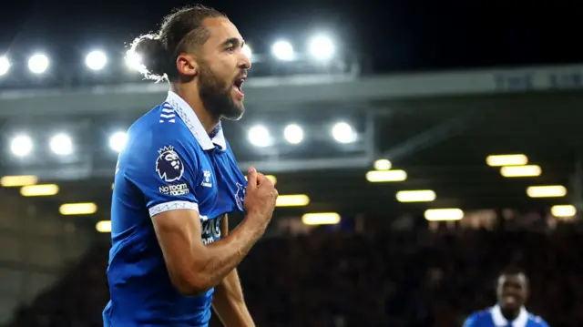 Dominic Calvert-Lewin celebrates scoring against Liverpool