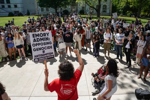 Pro-Palestinian protestors gather on campus at Emory University