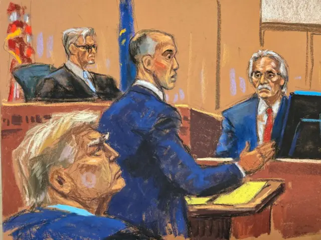 A court sketch of Donald Trump and David Pecker