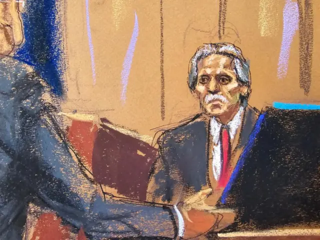 Court sketch of David Pecker being cross-examined