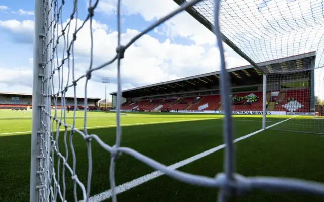 A general view during a cinch Championship match between Airdrionians and Dundee United at Excelsior Stadium, on April 26, 2024, in Airdrie, Scotland.