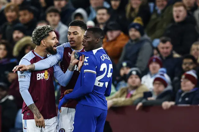 Douglas Luiz and Moises Caicedo clash as Morgan Rogers splits them up