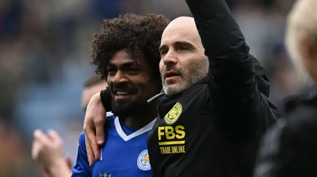 Hamza Choudary and Enzo Maresca celebrate