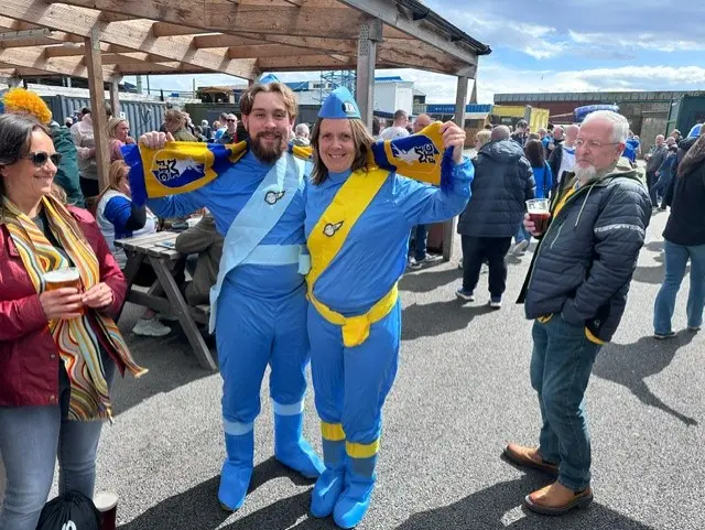 Barrow fans in Thunderbirds fancy dress outfits