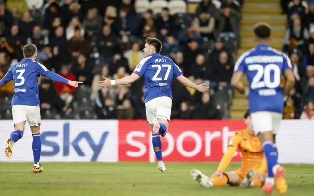 George Hirst celebrates giving Ipswich the lead at Hull