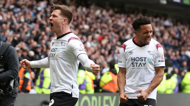 James Collins, of Derby County, celebrates his goal