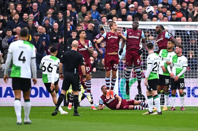 Trent Alexander-Arnold of Liverpool shoots from a free-kick