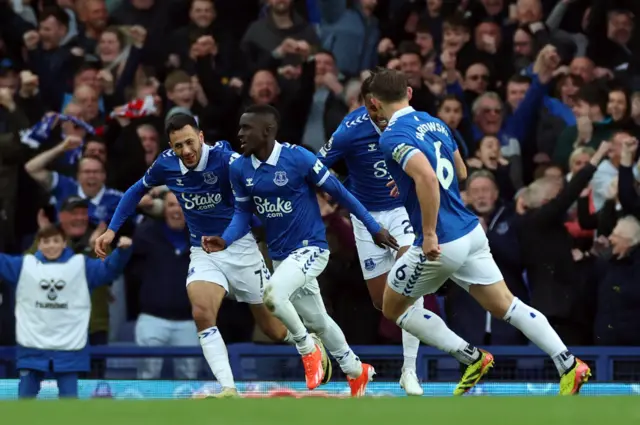 Gueye celebrates his goal v Brentford