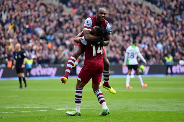 Michail Antonio of West Ham United celebrates