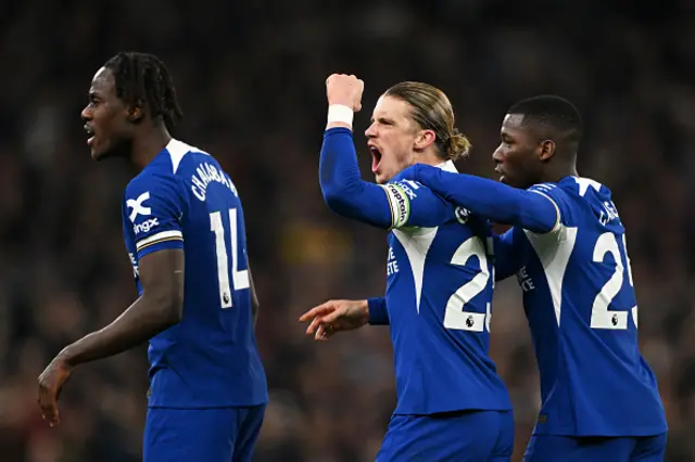 Conor Gallagher of Chelsea celebrates with teammates