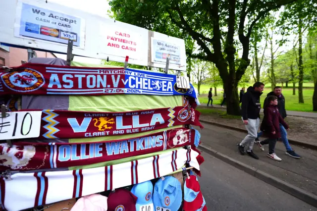 Selection on Chelsea and Aston Villa scarves on sale outside Villa Park