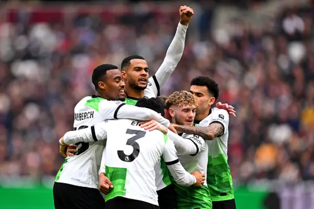 Cody Gakpo of Liverpool celebrates with his teammates