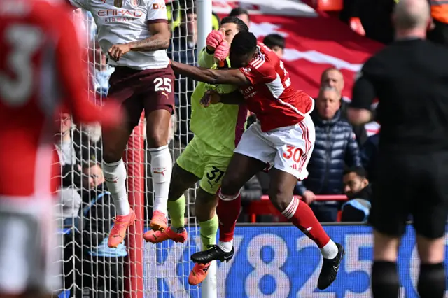 Ederson and Nottingham Forest's Ivorian Coast defender #30 Willy Boly