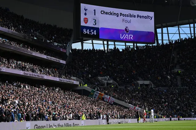 The LED board shows the VAR check for a penalty